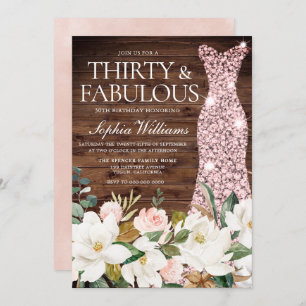 Rose Gold Dress Blush White Rustic 30th Birthday Invitation