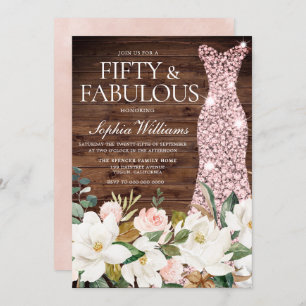 Rose Gold Dress Blush White Rustic 50th Birthday Invitation