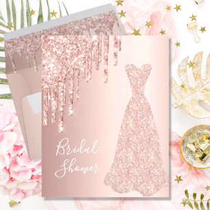 Rose gold dress bridal shower invitation