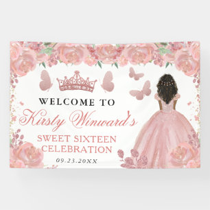 Rose Gold Dress Dark Skin Princess Floral Sweet 16 Banner