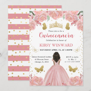 Rose Gold Dress Dark Skin Princess Quinceanera Invitation