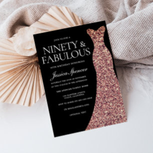 Rose Gold Dress Elegant 90th Birthday Party Invitation