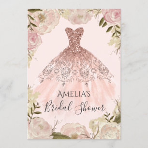 Rose Gold Dress Floral Rose Bridal Shower Invite