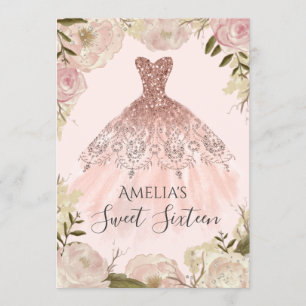 Rose Gold Dress Floral Rose Sweet Sixteen Invite