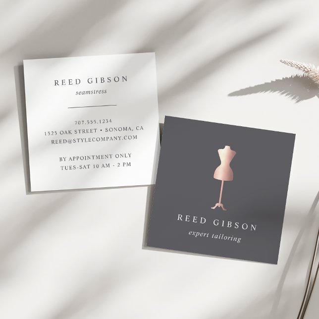 Rose Gold Dress Form | Seamstress Tailor Designer Square Business Card (Creator Uploaded)