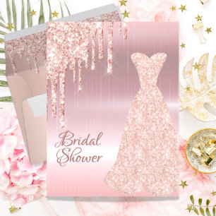 Rose gold dress glitter bridal shower invitation postcard