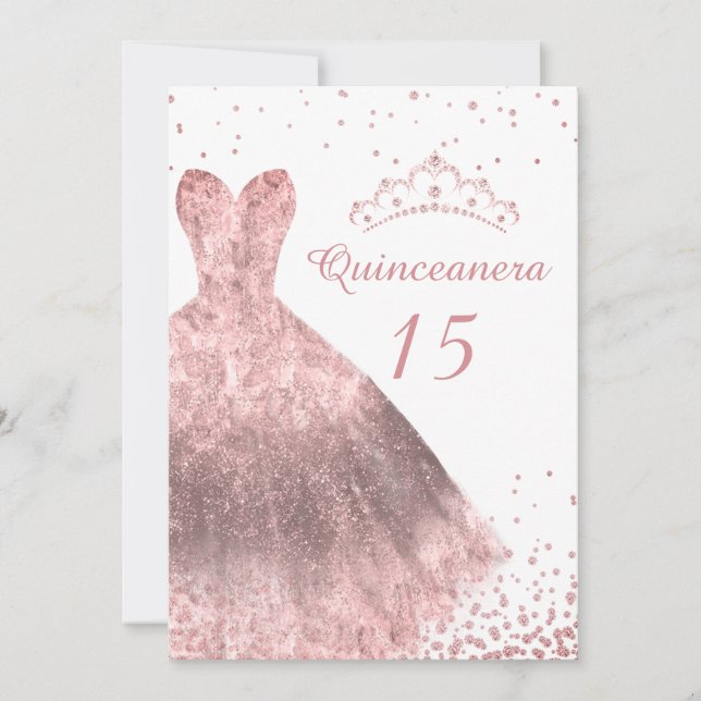 Rose Gold Dress Gown Quinceanera Party 15th Invitation (Front)
