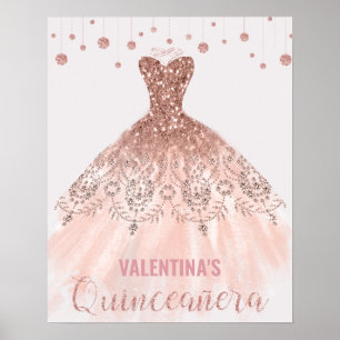 Rose Gold Dress Quinceañera 15th Birthday Welcome Poster
