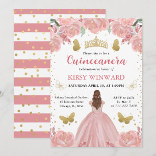 Rose Gold Dress Red Hair Princess Quinceanera Invitation