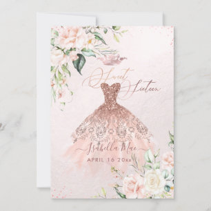 Rose Gold Dress Sweet 16 Blush Watercolor Flowers Invitation