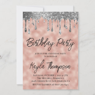 Rose Gold Drip Birthday Party Invitation