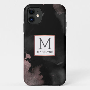 Rose Gold Drip Black Girly Monogram Name iPhone 11 Case
