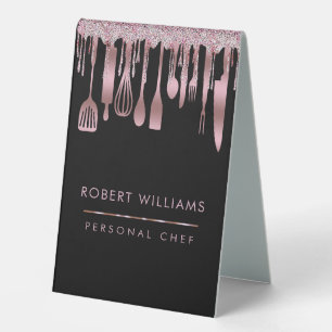 Rose Gold Drip Chef Kitchen Tools Glitter Faux Tab