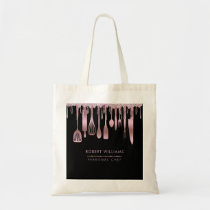 Rose Gold Drip Chef Kitchen Tools Glitter Faux Tote Bag
