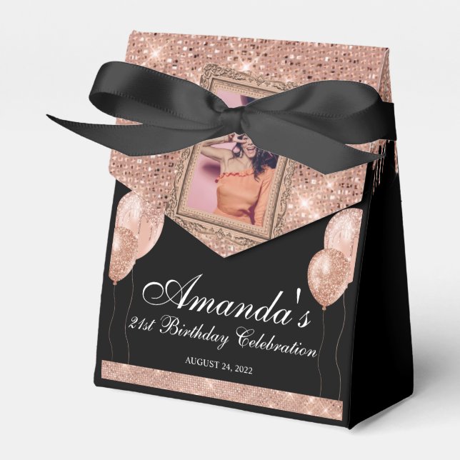 Rose Gold Drip Glamour Photo Favour Box (Front Side)