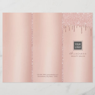 Rose Gold Dripping Beauty Salon Tri-Fold Bruchures
