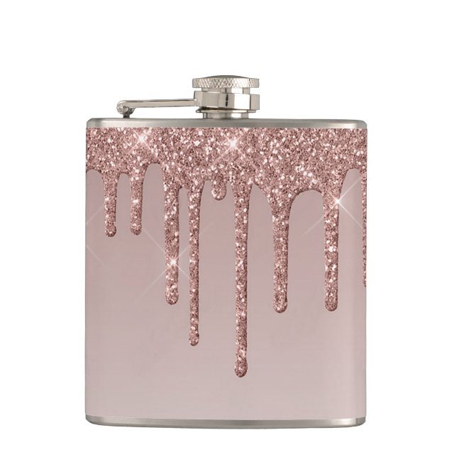 Rose Gold Dripping glam Hip Flask (Front)