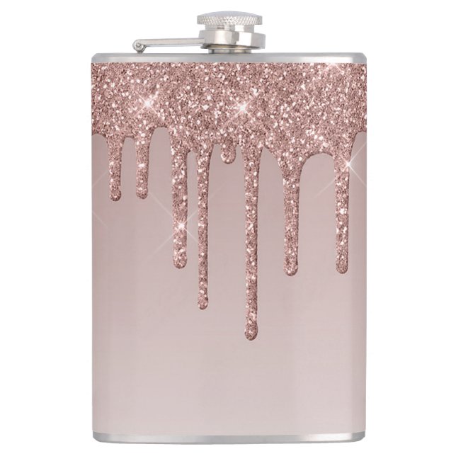 Rose Gold Dripping glam Hip Flask (Front)