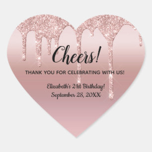 Rose Gold Dripping Glitter 21st Birthday  Heart Sticker