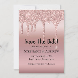 Rose Gold Dripping Glitter Blush Pink Trendy Save The Date