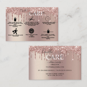 Rose Gold Dripping Glitter Candle Care Business Card