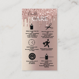 Rose Gold Dripping Glitter Candle Care Business Card