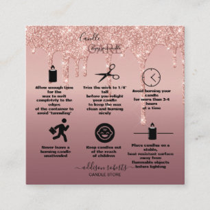 Rose Gold Dripping Glitter Candle Care   Square Business Card
