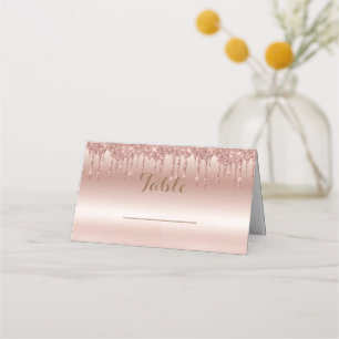 Rose Gold Dripping Glitter Metallic Shine Place Card