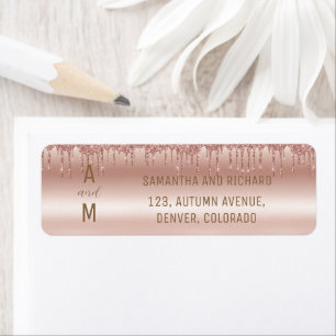 Rose Gold Dripping Glitter Metallic Shine Return  Return Address Label