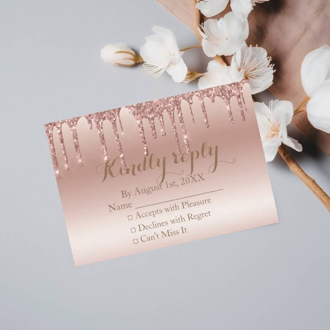 Rose Gold Dripping Glitter Metallic Shine RSVP Card (Creator Uploaded)