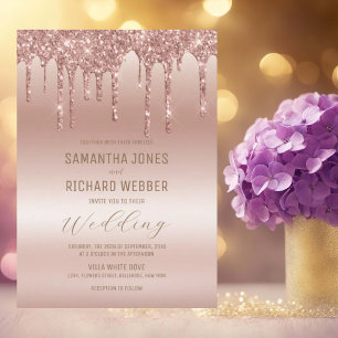 Rose Gold Dripping Glitter Metallic Shine Wedding Invitation
