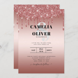 Rose Gold Dripping Glitter Modern Wedding Invite