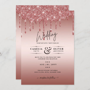 Rose Gold Dripping Glitter Modern Wedding Invite