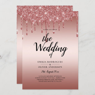 Rose Gold Dripping Glitter Modern Wedding Invite