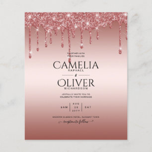 Rose Gold Dripping Glitter Modern Wedding Invite Flyer