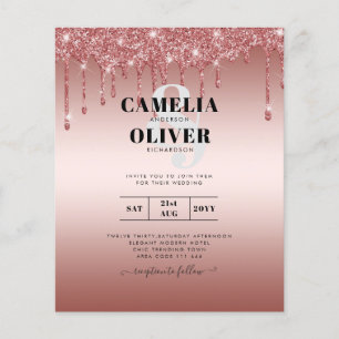 Rose Gold Dripping Glitter Modern Wedding Invite Flyer