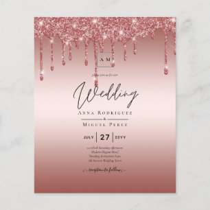 Rose Gold Dripping Glitter Modern Wedding Invite Flyer