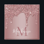 Rose Gold Dripping Glitter Monogram Magnet<br><div class="desc">Girly Rose Gold Sparkle Glitter Drips Monogram Square Magnet with fashion faux blush pink/rose gold glitter drips on a chic background with your custom monogram and name. Great for anyone who loves the luxury glam lifestyle. Perfect for your luxury aesthetic! You're dripping in luxury - show it! Please contact us...</div>