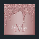 Rose Gold Dripping Glitter Monogram Magnet<br><div class="desc">Girly Rose Gold Sparkle Glitter Drips Monogram Square Magnet with fashion faux blush pink/rose gold glitter drips on a chic background with your custom monogram and name. Great for anyone who loves the luxury glam lifestyle. Perfect for your luxury aesthetic! You're dripping in luxury - show it! Please contact us...</div>