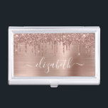 Rose Gold Dripping Glitter Monogrammed Business Card Holder<br><div class="desc">Monogrammed elegant and chic business card case with rose gold faux glitter dripping against a rose gold brushed faux metallic background. Personalise with your name in a stylish trendy white script with swashes.</div>