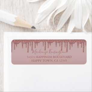 Rose Gold Dripping Glitter Return Address Label