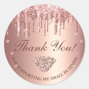 Rose Gold Dripping Glitter Small Business Classic Round Sticker
