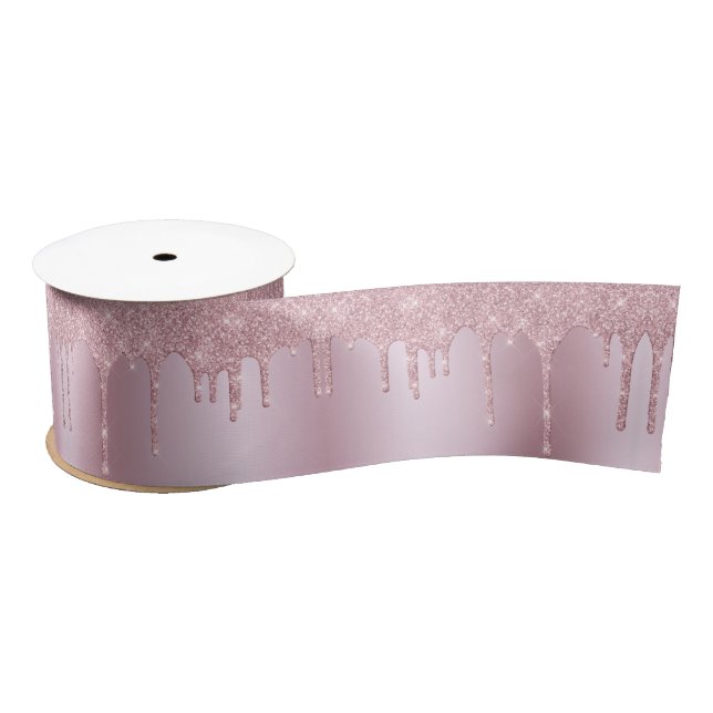 Rose Gold Dripping Glitter Stylish Elegant Pink Satin Ribbon (Spool)