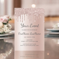 Rose Gold Dripping Glitter Sweet 16 Bridal Shower