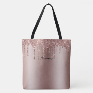 Rose Gold Dripping Glitter Tote