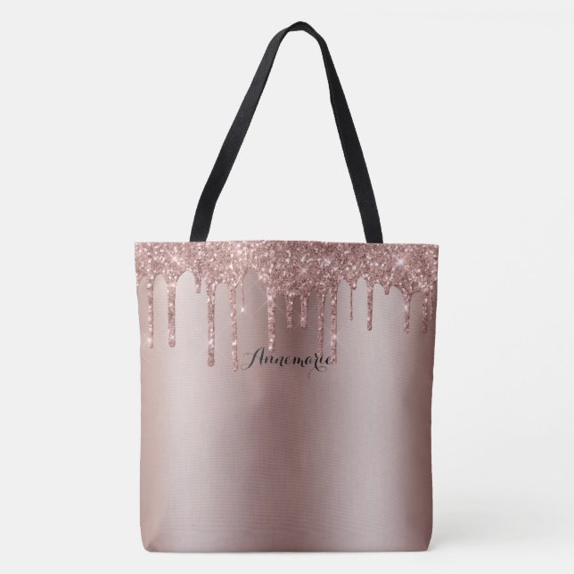 Rose Gold Dripping Glitter Tote (Front)