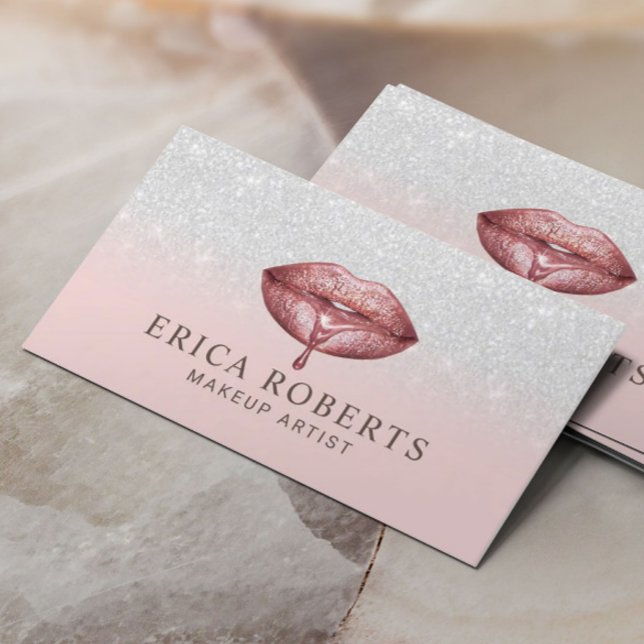 Rose Gold Dripping Lips Blush Pink Makeup Artist Business Card (Creator Uploaded)