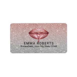 Rose Gold Dripping Lips Silver Glitter Salon Label