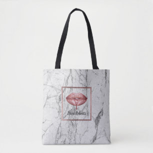 Rose Gold Dripping Lips White Marble Makeup Artist Tote Bag