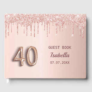 Rose gold drips 40th birthday guest book